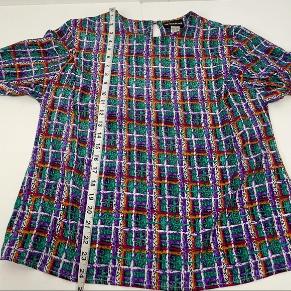 Vintage Notations Abstract Geometric Print Plaid Blouse Size 10 Maximalist 90's - Picture 6 of 10
